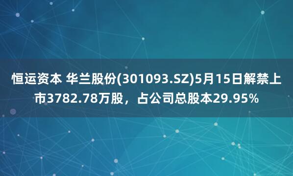 恒运资本 华兰股份(301093.SZ)5月15日解禁上市3782.78万股，占公司总股本29.95%